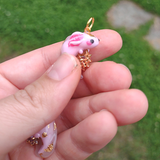 Tiny Gold Tone Axolotl Necklace- Rose Quartz